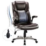 COLAMY High Back Executive Office Chair- Ergonomic Home Computer Desk Leather Chair with Padded Flip-up Arms, Adjustable Tilt Lock, Swivel Rolling Chair for Adult Working Study, Brown