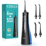 COSLUS C50 Water Flosser for Teeth: 4 Modes & 5 Intensities Water Dental Pick with MDL Accepted for Orthodontic, Braces & Gums Care - Portable for Travel, 4 Tips for Family Use, BPA-Free, Black