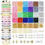 Redtwo 3400 Pcs Clay Beads Bracelet Making Kit, Friendship Bracelet Kit for Jewelry Making, Flat Polymer Heishi Beads with Charms, Gifts Crafts Set for Girls Ages 6-12