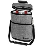 Premium Insulated 2 Bottle Wine Tote Carrier by OPUX | Extra Protection, Elegant, Convenient, Durable Wine Bag | Corkscrew Included (Heather Gray)