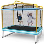 Giantex 6Ft Kids Trampoline with Swing and Horizontal Bar, ASTM Approved Small Trampoline with Net, L-Shaped 2 Way Zippers, Indoor Outdoor Rectangle Toddler Trampoline for Kids Age 3+ (Blue/Yellow)