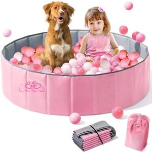 Hikiddy Large Ball Pit for Toddlers - 44 in Baby Ball Pit with Pop-Up Playmat, Portable and Foldable Kids Ball Pit, Dog Play Pit, Indoor and Outdoor Use, Hold Over 800 Balls, Balls Not Include (Pink)