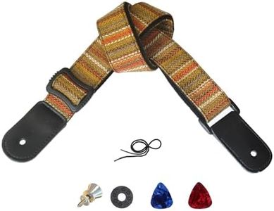 Farcaya Ukulele Strap for Soprano Concert Tenor Baritone Uke Mandolin Banjo Cotton Soft Country Style with Picks Lock Button End Pin Musical Instrument Accerssories (Striped Yellow)