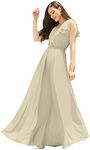 koh koh Womens Long V-Neck Sleeveless Flowy Prom Evening Wedding Party Guest Bridesmaid Bridal Formal Cocktail Summer Floor-Length Gowns Maxi Dress Dresses, Nude Champagne Brown M 8-10