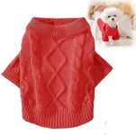 Small Dog Cat Sweaters, Puppy Jumper Sweater Warm Pullover Fleece Dog Jacket Winter Dog Clothes Cute Soft Turtleneck Knitted Classic Twist Striped Clothes for Small Medium Dogs Cat (Red, Large)