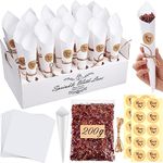 Patelai 30 Pcs Wedding Party Confetti Cone Holder Box Set Vintage Candy Paper Cones Include 200g Petals Dried Flowers Rope Stickers and Double Stickers for 27-30 Guests(White)