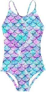 Kids Girls One-Piece Swimsuits Cute Multcolor Mermaid Swimwear Hawaiian Party Beach Bathing Suit Cloth 5-6 Years Old Blue