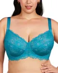 HSIA Minimizer Bra for Women - Plus Size Bra with Underwire Woman's Full Coverage Lace Bra Unlined Non Padded Bra Horizon Blue