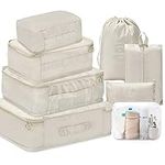 8 Set Packing Cubes - WantGor 6 Travel Organizer Luggage Compression Pouches + 1 Shoes Bag+ 1 Clear Toiletry Bag (1# Beige)