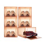 House of Quirk Shoe Organizer, Shoe Storage Boxes, Large Shoe Boxes with Magnetic Door, Clear Stackable Plastic Shoe Containers (Pack of 6, Beige)