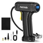 Petrinda Cordless Tyre Inflator Air Compressor, Portable Handheld Rechargeable Battery Tyre Pump with Digital Pressure Gauge, Electric Tyre Inflator with LED Light & 4 Nozzle for Car, Motorcycle Bike