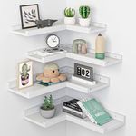 Floating Corner Shelves with Lip, 4 Tier Modern White Corner Wall Shelves, Wooden Corner Floating Ledge Shelves Wall Mounted for Wall Decor, L Shaped Corner Shelf for Living Room, Bedroom, Bathroom