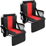 ALPHA CAMP 2 Packs Stadium Seat Chair for Bleachers with Back & Arm Rest, Black Red