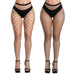 CHRORINE 2 Pair Black Fishnet Stockings 2 Styles High Waist Tights for Women Thigh Pantyhose Stockings