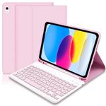 Case with Keyboard for iPad 10th Generation10.9“2022, UK layout Keyboard Case for iPad 10th Gen, Slim Smart Case with Detachable Bluetooth Keyboard and Pencil Holde for iPad 10.9 inch 2022, Pink