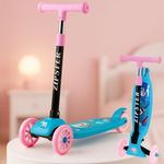 Storio Zipster Foldable Kick Scooter for Kids | Skating Cycle Style Scooter with Adjustable Handle & Foldable Design | Lightweight Ride-On Toy for Boys & Girls - Pink & Blue