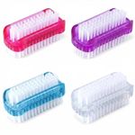 zoerbufan 4 Pcs Double Sided Nail Brush, Handle Nail Brushes, Plastic Fingernail Cleaning Brushes for Every Day Use, Kids Nail Scrubbing Brushes for Hands Feet Nails (4 Color)