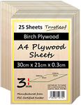 Trustleaf 3mm Birch Plywood A4-300x210x 3mm - (Pack of 25) Laserable Low Fume E1 Glue Ply…