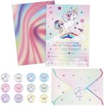 WERNNSAI Unicorn Party Invitation - 24PCS Rainbow Unicorn Party Supplies Fill-in Invitations with Envelopes for Girls Birthday Baby Shower Double-sided Printed Invite Cards