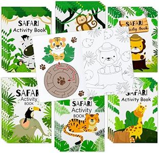 Zainpe 24Pcs Safari Animals Activity Coloring Game Books Jungle Lion Elephant Tiger Pattern DIY Art Drawing Book Maze Crossword Dot to Dot Color Game Booklets Kids Party Favors Goodie Bag Gift Filler