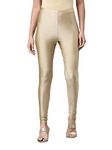 GO COLORS Womens Slim Fit Nylon Shimmer Churidar Leggings (Gold_XL)