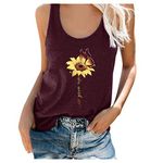 Lazzboy Women Tank Top Cami Vest Solid Sunflowers Print Casual Racerback Loose O Neck Ladies Sleeveless T Shirt Blouse