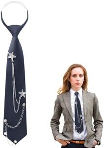 Luckyvestir Black Tie for Women Girls Pre-Tied Womens Tie with Metal Chain Accessories Adjustable Necktie for School Shirt (Navy)