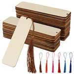 ZEONHEI 36 PCS Blank Wood Bookmarks Set, Rectangle DIY Wooden Bookmarks with Tassels, Unfinished Wood Bookmarks for Craft Signs Birthday Christmas Party Gift Decor, 12x3.2cm