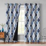 Beauoop Grommet Lattice Blackout Window Curtain Panels Thermal Insulated Soundproof Drapes for Bedroom Living Room Quatrefoil Energy Saving Window Treatment Eyelet Top, Set of 2, 50W x 84L, Blue/Gray