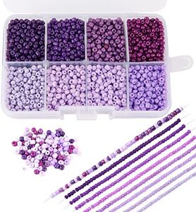 4000 PCS 8 Colors Seed Beads Bracelet Making Kit, Rainbow Seed Beads, Small Beads for Jewelry Making DIY Crafts for Women (Purple)