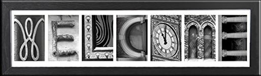 Imagine Letters 7-Opening, White Matted Black Photo Collage Frame