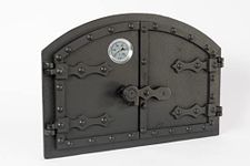 SEZAM double oven door made of cast iron with thermometer 500 °C, with door latch, rivet look, pizza oven door - bread oven - stone oven door, 53.2 x 5.5 x 35.5 cm, black painting