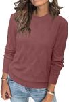 Arach&Cloz Womens Fall Tops 2024 Fashion Long Sleeve Shirt Crew Neck Lightweight Knit Pullover Sweater Blouse Dusty Red