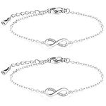 Greoer 2 Pieces Infinity Bracelet for Women, Adjustable Silver Friends Bracelet with Shiny Zirconia, Endless Love Symbol Charm Friendship Bracelets, Ideal for Christmas, Birthday, Wedding Gift