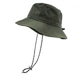 woogwin Waterproof Bucket Rain Hat with Chin Strap Quick Dry Packable Boonie Sun Hat Safari Hat UV Protection, Green, Medium-X-Large