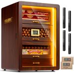 Cigar Humidor, Desktop Cigar Humidor Cabinet Triple-Sided Light with Digital Hygrometer, Humidifier and Humidity Packs. 4 Ceder Wood Drawers, Cigar Humidor Box can Hold 200 Cigars. Present for Men