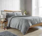 Olivia Rocco Teddy Fleece Duvet Cover Set Super Soft Warm Cosy Quilt Covers Bedding Sets With Pillowcases, Grey Single