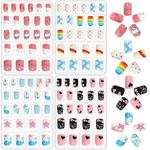 Osceola women Press on Nails Children Acrylic Fake Nails, Lovely Press on French Fake Nails for women Christmas Gift Nail Design Decoration, Lightweight, Long Lasting, Easy to Use - 96pcs, Multi Color.