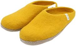 Grült Felt Slippers, Made from Sheep's Wool with Leather Sole, Felt Slippers for Women, Men, Slippers, yellow, 38 EU