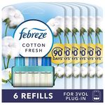 Febreze 3 Volution Air Freshener Plug In Refill 20 ML Cotton Fresh, 3 Alternating Scents To Clean Away Odours 6 x 20 ml