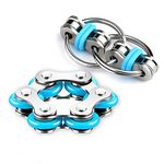 ALDMIO Bike Chain Fidget Toys Set, Four Roller Chain & Key Chain for ADHD, ADD, Autism, Anxiety Relief for Adults and Teens,Blue,Small