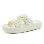 VIFUUR Pillow Slides for Women and Men Slippers Buckle Adjustable Slide Sandals EVA Thick Sole Shoes,Beige,9 Women/7 Men