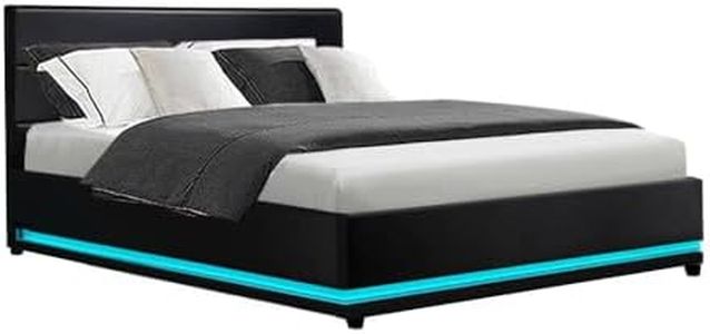 Artiss Double Bed Frame Platform Headboard RGB LED Gas Lift Beds Base with Storage Space Frames Bedroom Room Decor Home Furniture, Upholstered with Black PVC Leather + Foam + Wood