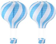 PATIKIL 14x12inch Paper Lanterns, 2Pcs Hot Air Balloon Hanging Decorative Lantern Wavy Stripes Design for Party Decorations Birthday Wedding Bridal Showers Decor Supplies, Light Blue