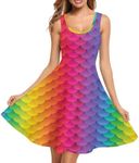 TOADDITDO Women's Sleeveless O Neck Beach A-Line Party Coctail Tank Dresses Flared Sundress, Rainbow Mermaid Scale, Large