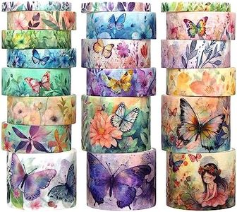 20 Rolls Washi Tape Set - Floral Butterfly Decorative Masking Tape, Adhesive Tape for Bullet Journal Supplies, Junk Journal, DIY Craft, Scrapbooking Supplies, Art Craft, Gift Wrapping