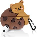 Meyaar Cute Silicone Case Compatible with Airpods 3rd Generation Case (2021), Two Part Design with Carabiner Hook, for Apple AirPods (3rd Generation) Case (Cookies Bear)