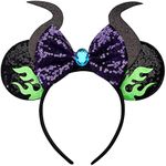 RAZKO Sequin Minnie Ears Headband, Sparkle Mouse Ears Shinny Bow Headpiece Glitter Party Princess Decoration Costume Headwear for Women Girls One Size Fit Most(Flaming Maleficent)