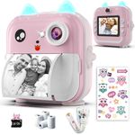 Instant Print Camera for Kids - 1080P HD, 48MP, 32G Card, Bluetooth, Free App, 4 Rolls Print Paper, Stickers, Fun Filters, Gift for Boys and Girls - Pink Camera for Kids 3-12 yo