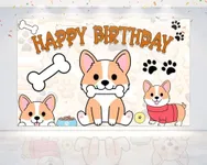 5x3 FT Corgi Celebration Birthday Backdrop - Playful Puppy Party Decor for Dog Lovers